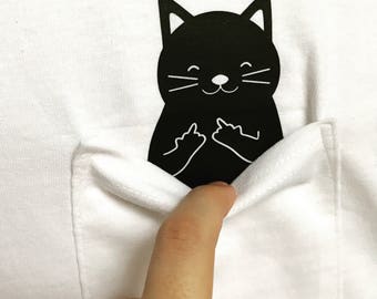 Funny Pocket Cat Middle Finger Fashion Gift Unisex T-shirt