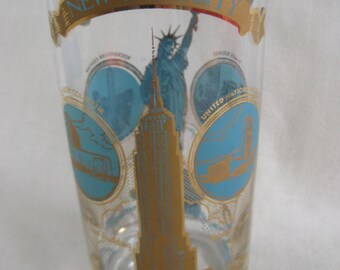 Vintage Blue and Gold NYC Glass