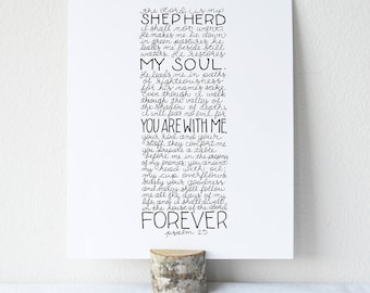 Psalm 23 Printable Bible Verse Art Print 8x10 Digital Wall Art Gift