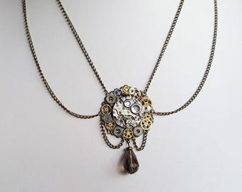 Steampunk Drape Necklace with watch movement and pendant