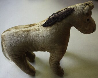 Antique, Primitive, Velvet Mohair Stuffed Horse with Horse Hair Tail