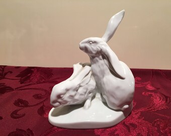 HEREND LARGE rabbid ' 1938-figurine HEREND porcelain white rabbits