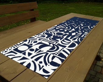 Modern table runner made from Marimekko fabric Yön Varjo, blue narrow tablecloth centerpiece topper, Scandinavian designer table decor