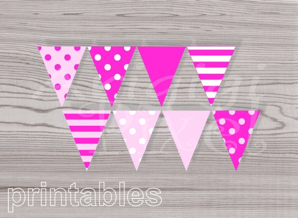 Hot Pink Pennant Striped Flag Polka Dot Girl Birthday