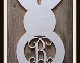 Bunny Door Hanger with Letter - Unpainted Wood - 22" size - Family - Easter - Rabbit - Spring - Wooden Letter - Wall Hanging - Monogram