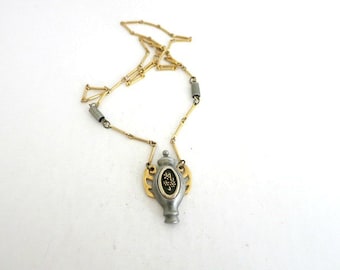 JJ Jonette Pendant Necklace Gold Tone Pewter