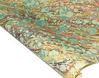 Hand-Marbled Paper Imported From Italy - Vein Pattern - Green