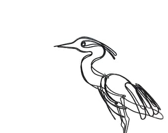 Heron Wire Sculpture, Bird Wire Art, Folk Art, 607639919