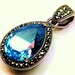 Huge blue topaz necklace pendant, 925 sterling silver,antique silver, vintage jewelry, marcasite jewellery,gemstone pendant V002