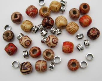 50Pcs mix wooden metal hair braid, dread dreadlock beads