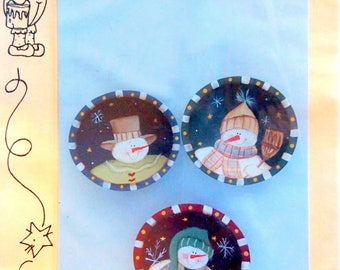 6 Inch Snowman Bowls By Laurie Speltz Vintage Tole And Decorative Painting Packet 1998