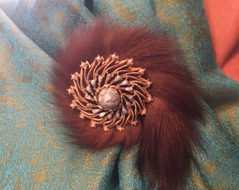 Fur Flower Brooch, Fur Pin, Vintage Fur Brooch, Fur Jewelry,Vintage Wedding, Vintage Gift, Winter Brooch,Elegant Statement Brooch