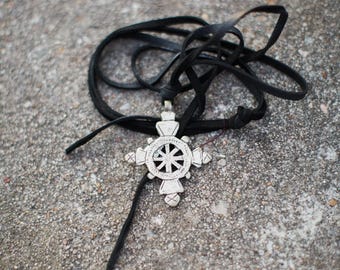 Ethiopian Cross on Black Leather Necklace