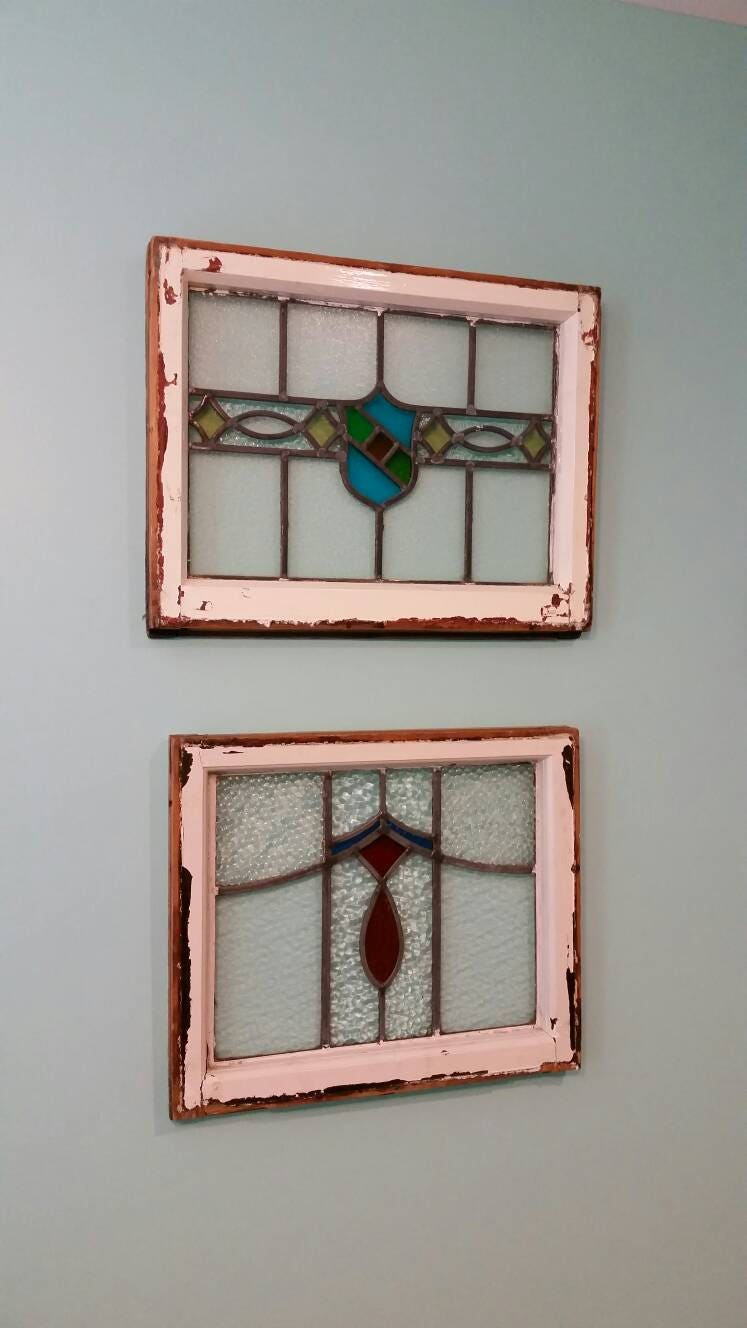 Antique Stained Glass Window Architectural Salvage early 1900s Rustic