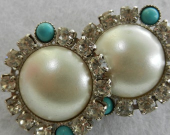 Wedding jewel - Bright earings Italy 1960s - crystals, pearls and turquoise-ideal for the bride-Art.99/2-