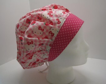 Hello Kitty Bouffant Nurse Scrub Hat, surgical tech, chemo, OR nurse