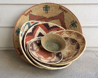 Native American Made Coiled Rope Baskets.Southwest Decor Native American Art Handmade Rope Baskets.Wedding Basket Coiled Rope Bowl Desert