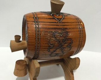 A miniature beer barrel Made of wood