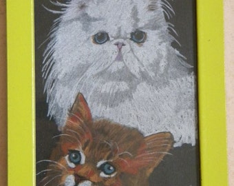 CATS IN DRAWING under glass frame
