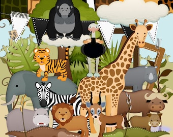 Animal Scrapbook, Animal Scrapbook Kit, Jungle Scrapbook, Instant Download, Animal Clipart, Wild Animals, Zoo Scrapbook