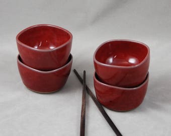 Bowl Set for Sushi or Dipping in Red, Mini Sauce Bowls Set of Four, Condiment Small Bowl Set of 4