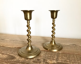 Pair of Brass Twist Stem Taper Candleholders