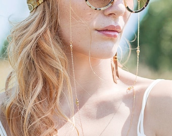 Gold plated stainless steel chain and 24K gold plated links sunglasses chain - festival trendy bohemian sunglasses chain hanger