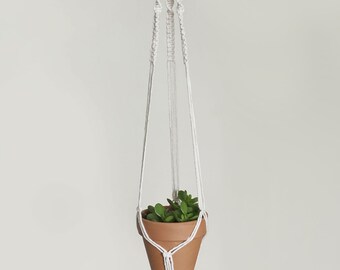 Small Macrame Plant Hanger | Natural White Cotton Cord | 3 Strand Indoor Hanging Planter | Plant Pot Holder | Boho Decor
