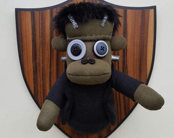Wall Mounted Frankenstein's Monster Sock Monkey, horror head
