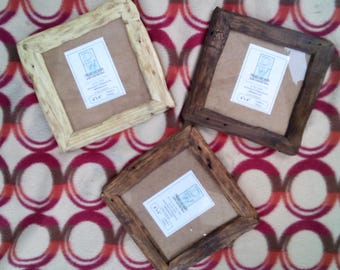 Rustic/driftwood style,locally sourced,recycled old wood.Medium dark,very dark or clear beeswax finish.Fits 6"x6".Free U.K. shipping