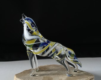 Handblown Glass Lone Wolf Howling Sculpture