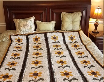 Elegant Tapestry Style Sunflower Afghan - Ready to Ship