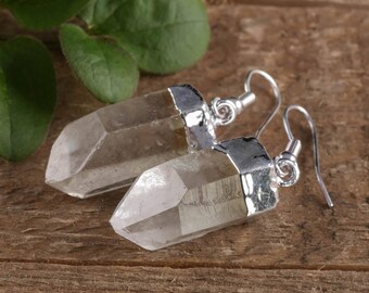 2.5cm Raw QUARTZ Earrings- Rough Gemstone Earrings with Clear Quartz Crystal Point & Silver Earrings, Crystal Jewelry Handmade Jewelry E0260