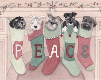 12 Christmas cards: Schnauzers hung by the chimney with care / Lynch folk art