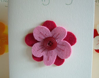 Birthday Card - Flower - Wool Felt - Button - Decoration