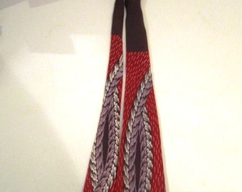 Vintage Eggplant, Rust, Brown, White and Mauve Neck Tie, Pilgrim Cravats, ca 1940s, 1950s