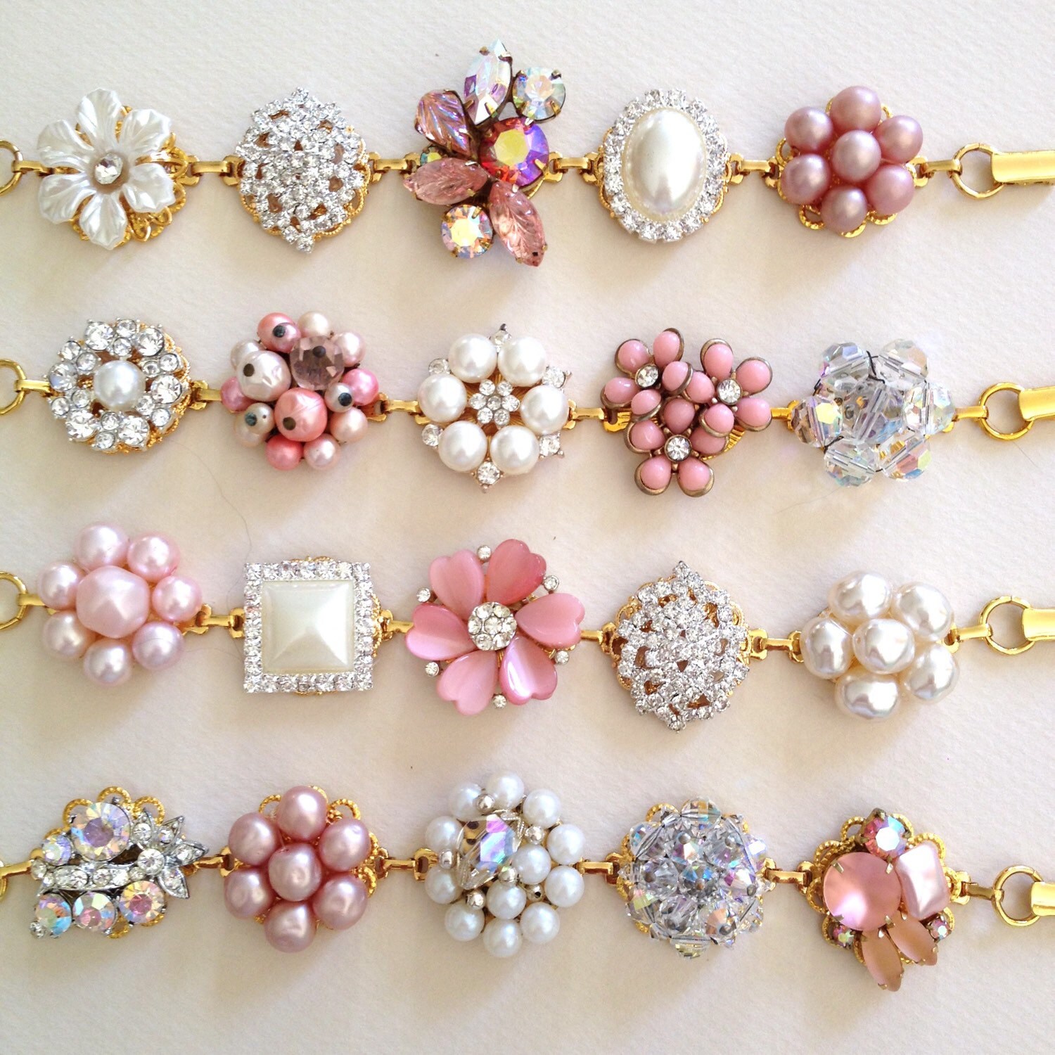 Blush pink rose bridesmaid bracelets wedding bracelet