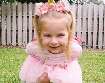 Pink and Gold Unicorn Headband - Unicorn Birthday Party - Unicorn Horn Headband - Sunny
