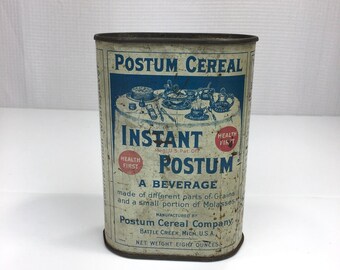 Instant Postum Vintage Cereal Beverage Tin Vintage Advertising Kitchen Decor