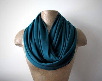TEAL Infinity Scarf, Teal Blue Eternity Scarf, Medium Weight Loop Scarf, Teal Circle Scarf, Jersey Knit Tube Scarf