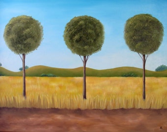 Original Landscape Painting, Oil Painting, Tree Painting, Trio, 16x20 Framed, Ready To Hang, Original Artwork, Home Decor, Nature Painting