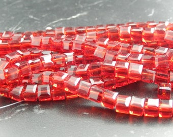 30 pearls red glass faceted Cube 6 x 6 x 6
