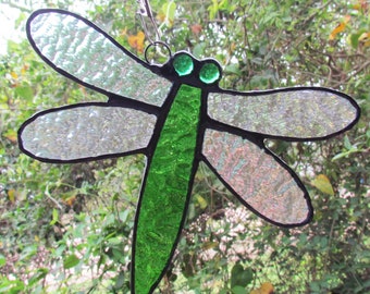 Stained Glass Dragonfly Suncatcher, Glass Dragonfly,Dragonfly Suncatcher,Green Dragonfly,