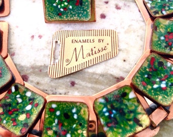 Vintage Matisse Copper Enamel Modernist Necklace Set with Original Tag
