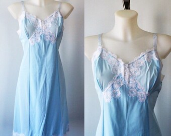 Vintage Pale Blue Full Slip, 1960s Full Slip, Pale Blue Slip, Vintage Full Slip, 1960s Slips, Vintage Lingerie