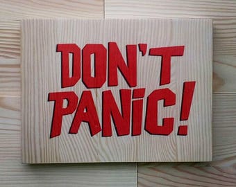 The Hitchhiker’s Guide to the Galaxy,don't panic Wooden inscription,text on wood,wooden sign, wall decoration