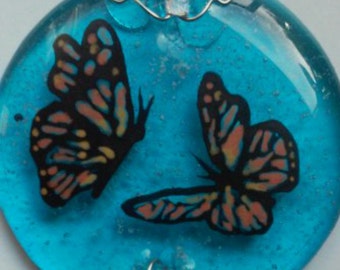 Butterflies Cremation Glass Art Suncatcher Mini 2 inch Cremation Ashes InFused in Glass Heirloom Pet