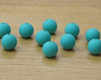 Turquoise 15mm Round Silicone beads, 10 pack