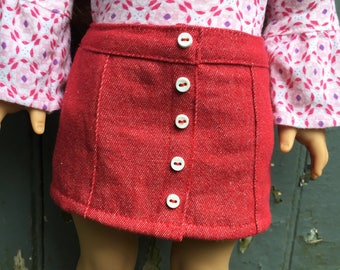 Fits American Girl doll: red denim mini skirt