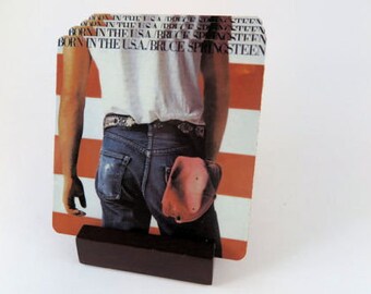 Bruce Springsteen "Born in the USA" Coasters_Metal_ Set of 4 with Mahogany Stand. Free Shipping.